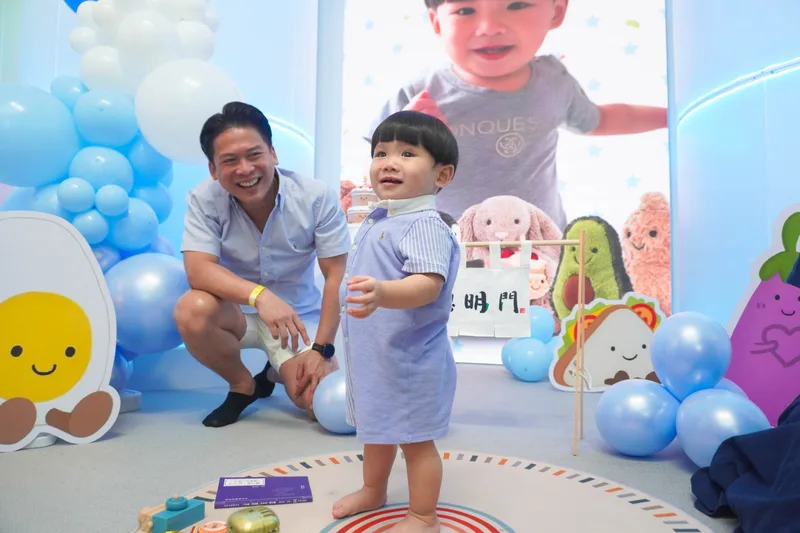 A private themed party room decorated in blue for a first birthday at UFOREA Penang
