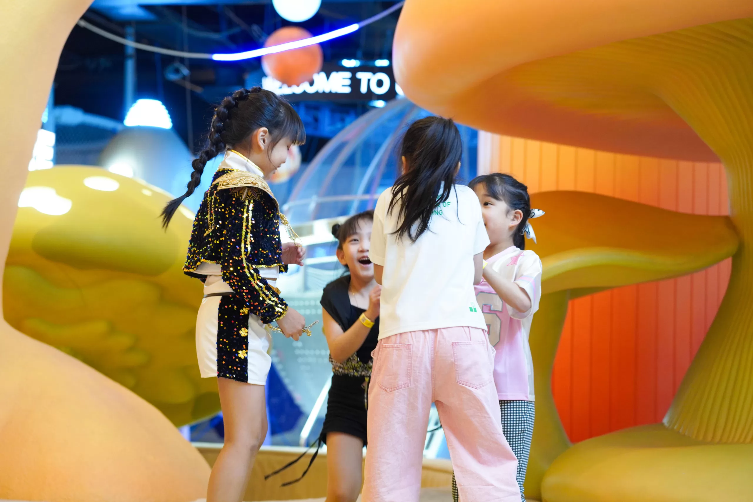A groups of children playing trampoline together at UFOREA Indoor Playground